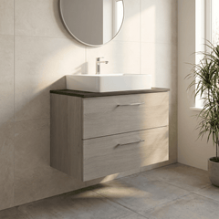 [BFLE2526W] Bramshall Contemporary 2 Soft Close Drawer Wall Hung Vanity Unit with Worktop, Choice of Size and Colour