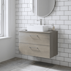 [BFLE2526W] Bramshall Contemporary 2 Soft Close Drawer Wall Hung Vanity Unit with Worktop, Choice of Size and Colour