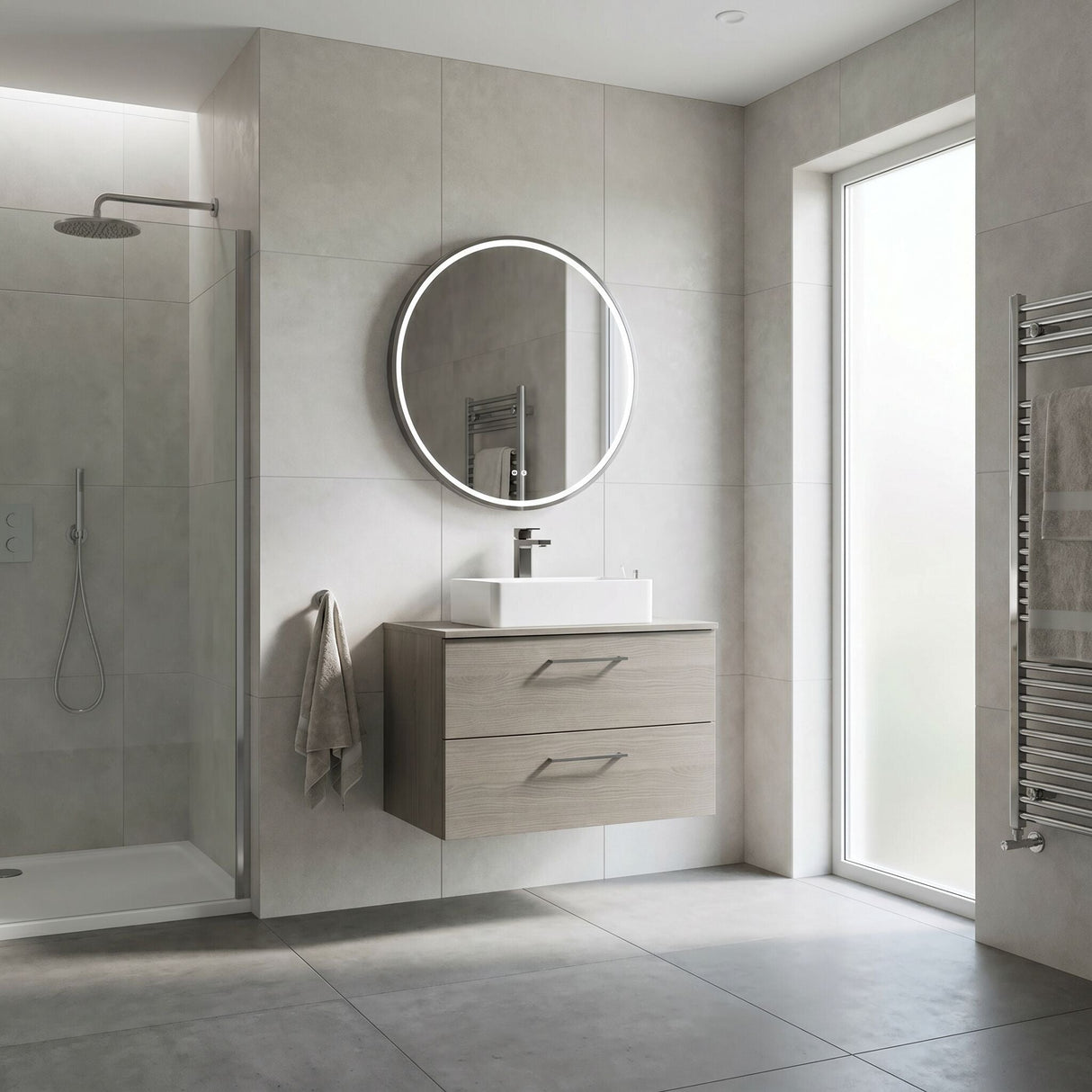 [BFLE2526W] Bramshall Contemporary 2 Soft Close Drawer Wall Hung Vanity Unit with Worktop, Choice of Size and Colour