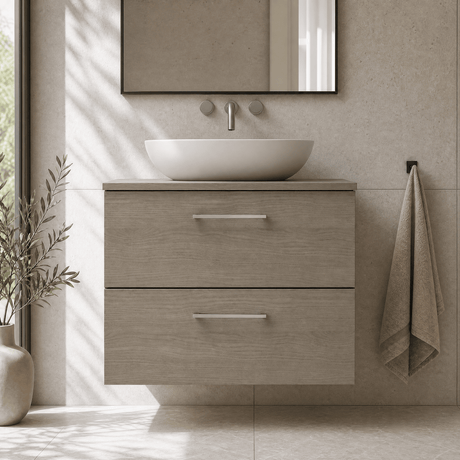[BFLE2526W] Bramshall Contemporary 2 Soft Close Drawer Wall Hung Vanity Unit with Worktop, Choice of Size and Colour - Silo