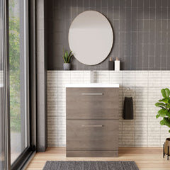 [BFLE2533A] Bramshall Contemporary 2 Drawer Floor Standing Vanity Unit, Choice of Size, Colour and Basin