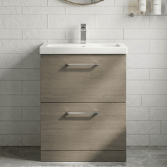[BFLE2533A] Bramshall Contemporary 2 Drawer Floor Standing Vanity Unit, Choice of Size, Colour and Basin - Silo