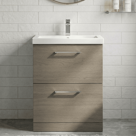[BFLE2533A] Bramshall Contemporary 2 Drawer Floor Standing Vanity Unit, Choice of Size, Colour and Basin - Silo