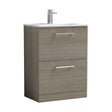 [BFLE2533B] Balterley  Contemporary Bathroom 2 Soft Close Drawer & Minimalist Floor Standing Vanity Unit Basin, Solace Oak, 600mm - Cutout