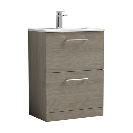 [BFLE2533B] Balterley  Contemporary Bathroom 2 Soft Close Drawer & Minimalist Floor Standing Vanity Unit Basin, Solace Oak, 600mm - Cutout