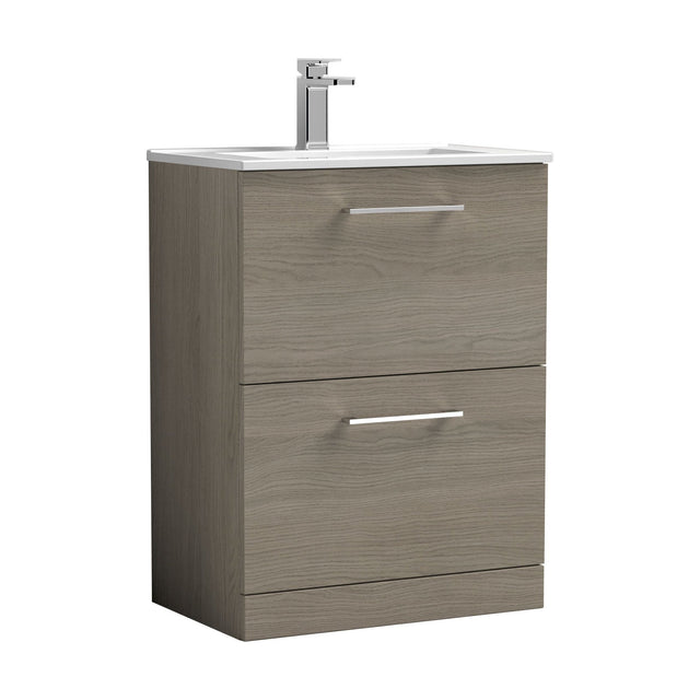 [BFLE2533B] Balterley  Contemporary Bathroom 2 Soft Close Drawer & Minimalist Floor Standing Vanity Unit Basin, Solace Oak, 600mm - Cutout