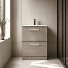 [BFLE2533B] Bramshall Contemporary 2 Drawer Floor Standing Vanity Unit, Choice of Size, Colour and Basin - Silo