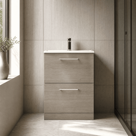 [BFLE2533B] Bramshall Contemporary 2 Drawer Floor Standing Vanity Unit, Choice of Size, Colour and Basin - Silo