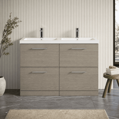 [BFLE2533C2] Balterley Level 1200mm Floor Standing 4 Drawer Vanity Unit with Double Basin, Handles & Overflow for Bathroom Storage Gloss White - Lifestyle 1