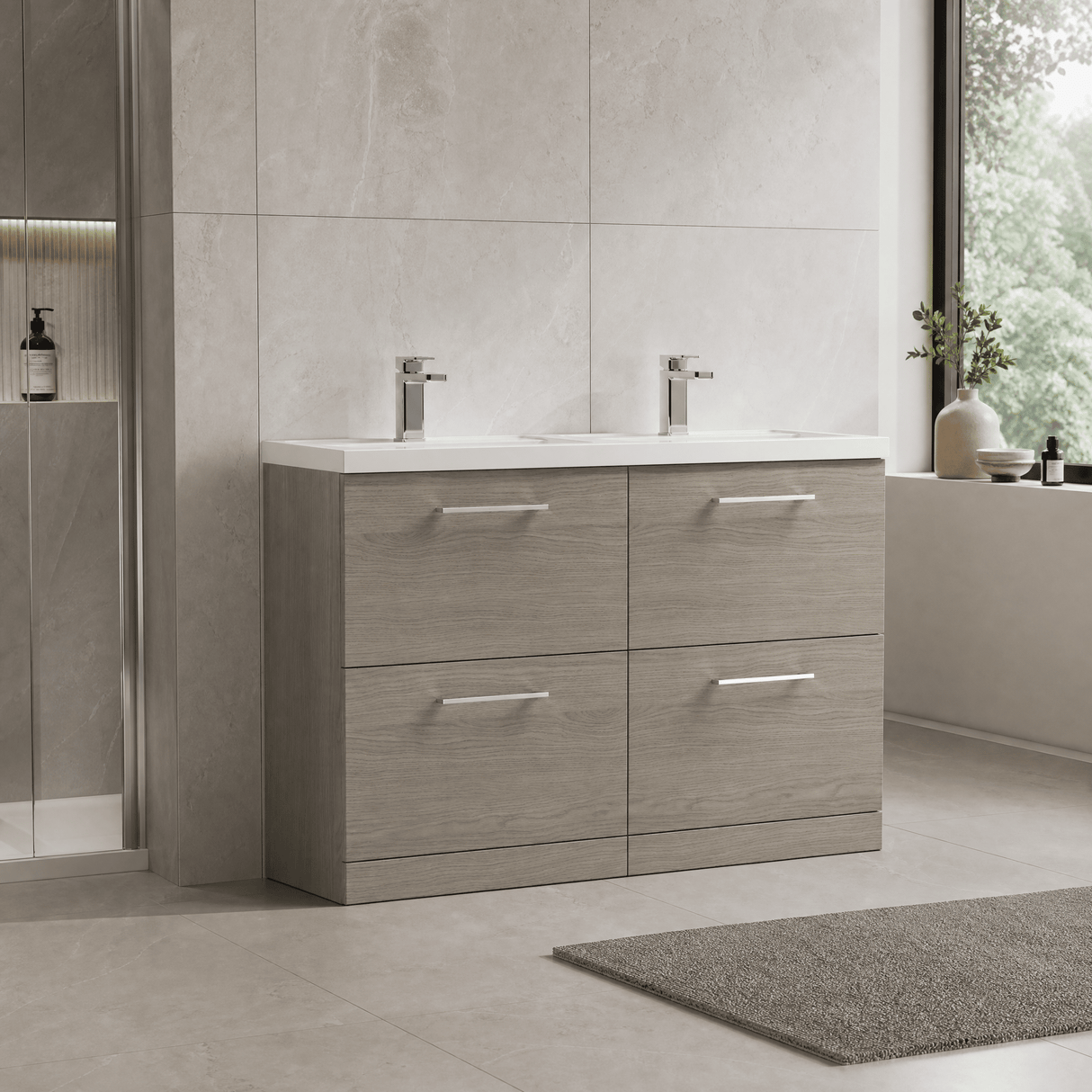 [BFLE2533C2] Balterley Level 1200mm Floor Standing 4 Drawer Vanity Unit with Double Basin, Handles & Overflow for Bathroom Storage Gloss White - Lifestyle 3