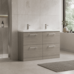 [BFLE2533C2] Balterley Level 1200mm Floor Standing 4 Drawer Vanity Unit with Double Basin, Handles & Overflow for Bathroom Storage Gloss White - Lifestyle 3