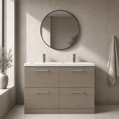 [BFLE2533C2] Balterley Level 1200mm Floor Standing 4 Drawer Vanity Unit with Double Basin, Handles & Overflow for Bathroom Storage Gloss White - Silo