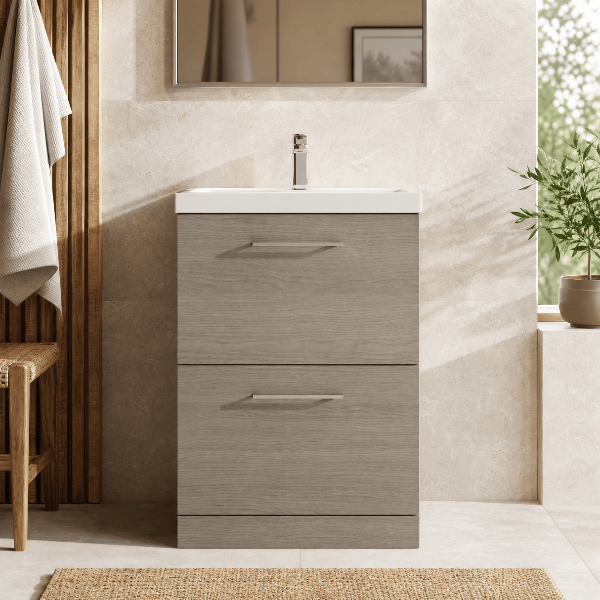 [BFLE2533D] Bramshall Contemporary 2 Drawer Floor Standing Vanity Unit, Choice of Size, Colour and Basin - Silo