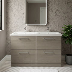 [BFLE2533F2] Balterley Level 1200mm Floor Standing 4 Drawer Vanity Unit with Double Basin, Handles & Overflow for Bathroom Storage Gloss White - Silo