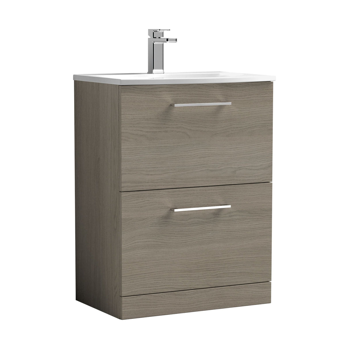 [BFLE2533G] Balterley  Modern Bathroom Floor Standing 2-Drawer Vanity & Curved Basin, Solace Oak, 600mm - Cutout