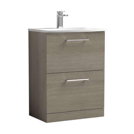 [BFLE2533G] Balterley  Modern Bathroom Floor Standing 2-Drawer Vanity & Curved Basin, Solace Oak, 600mm - Cutout