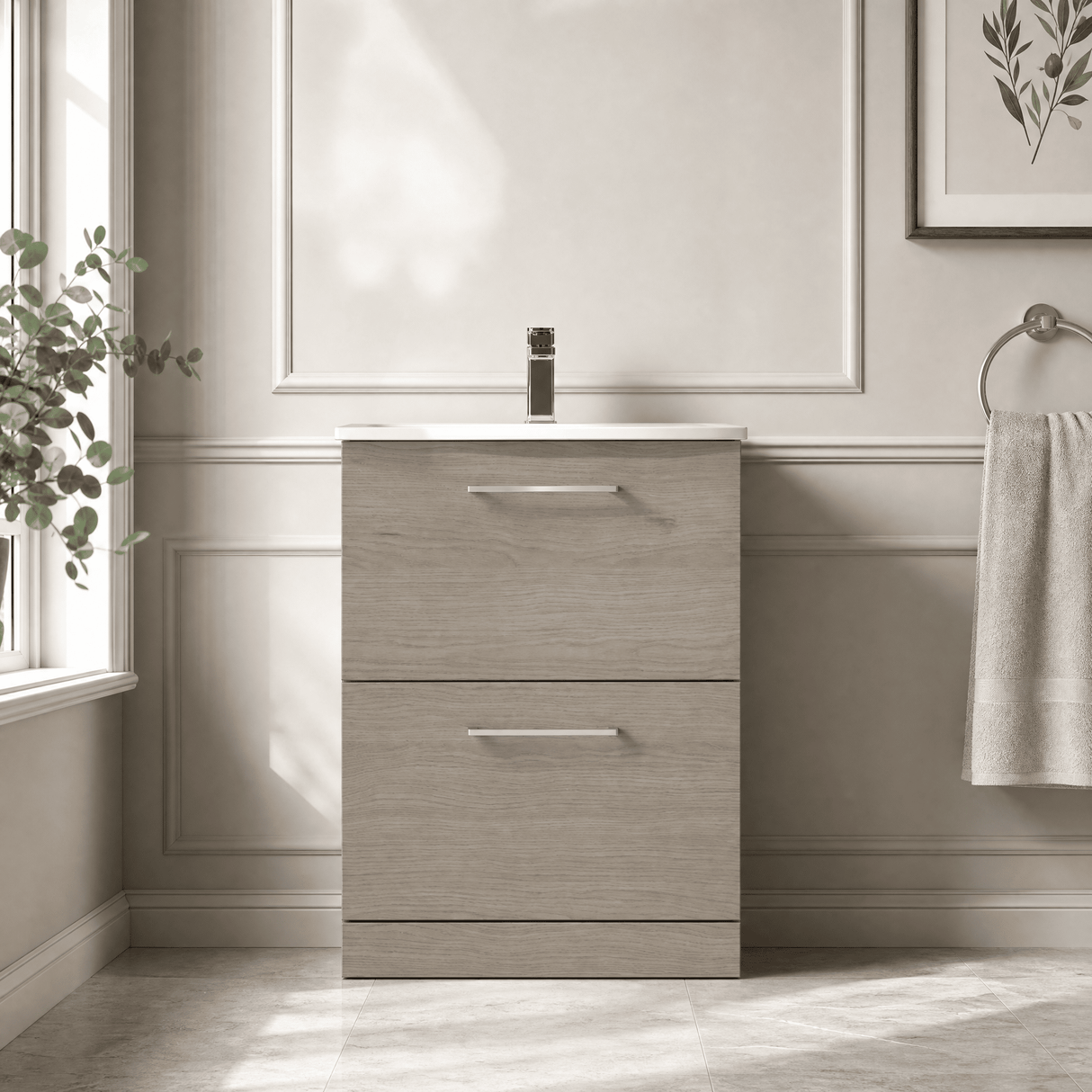 [BFLE2533G] Bramshall Contemporary 2 Drawer Floor Standing Vanity Unit, Choice of Size, Colour and Basin - Silo