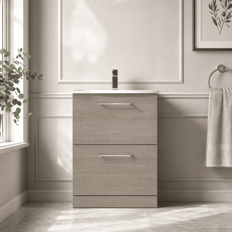 [BFLE2533G] Bramshall Contemporary 2 Drawer Floor Standing Vanity Unit, Choice of Size, Colour and Basin - Silo