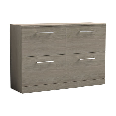 [BFLE2533W2] Balterley Level Modern Bathroom 4 Drawer Floor Standing Vanity Unit with Worktop & Handles, Grey Vicenza Oak, 1205 mm - Cutout