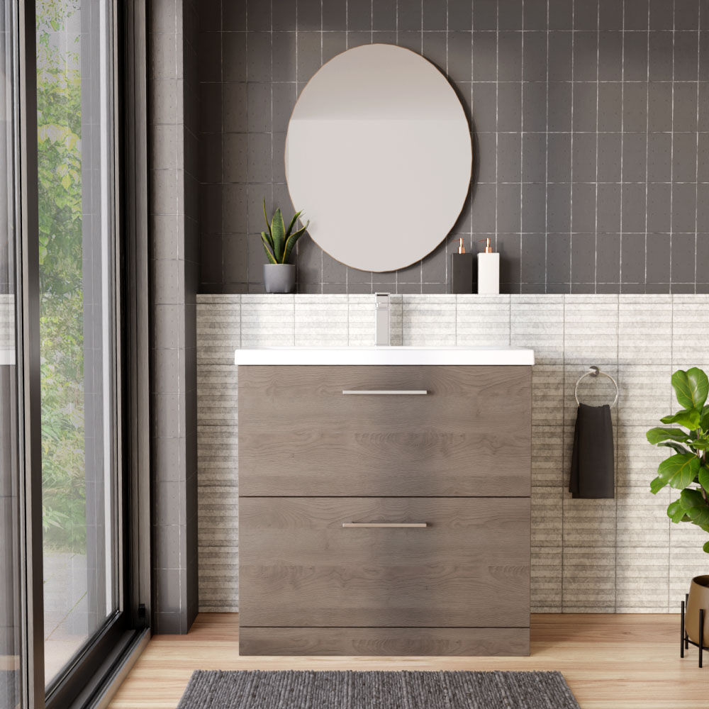 [BFLE2535A] Bramshall Contemporary 2 Drawer Floor Standing Vanity Unit, Choice of Size, Colour and Basin
