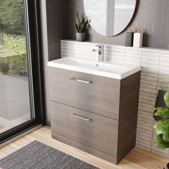 [BFLE2535A] Balterley Contemporary Bathroom Floor Standing 2-Drawer Vanity Unit & Mid-Edge Ceramic Basin, Solace Oak, 800 mm - Lifestyle 3