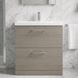 [BFLE2535A] Balterley Contemporary Bathroom Floor Standing 2-Drawer Vanity Unit & Mid-Edge Ceramic Basin, Solace Oak, 800 mm - Silo