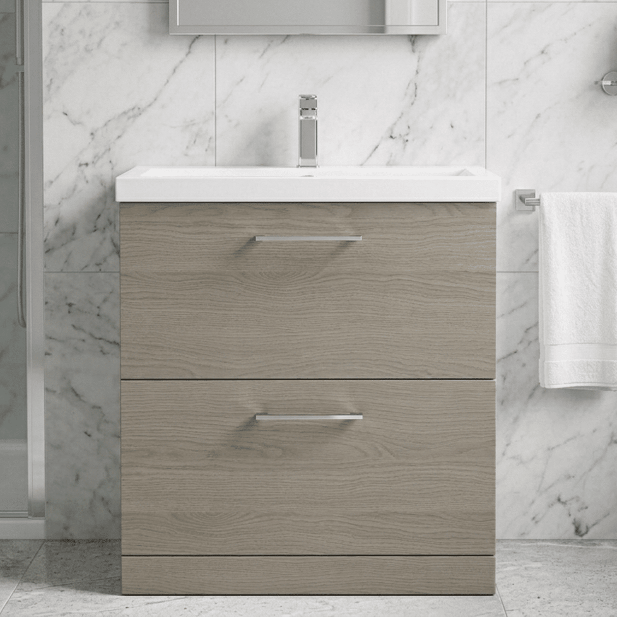 [BFLE2535A] Bramshall Contemporary 2 Drawer Floor Standing Vanity Unit, Choice of Size, Colour and Basin - Silo