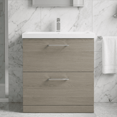 [BFLE2535A] Bramshall Contemporary 2 Drawer Floor Standing Vanity Unit, Choice of Size, Colour and Basin - Silo