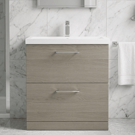 [BFLE2535A] Bramshall Contemporary 2 Drawer Floor Standing Vanity Unit, Choice of Size, Colour and Basin - Silo