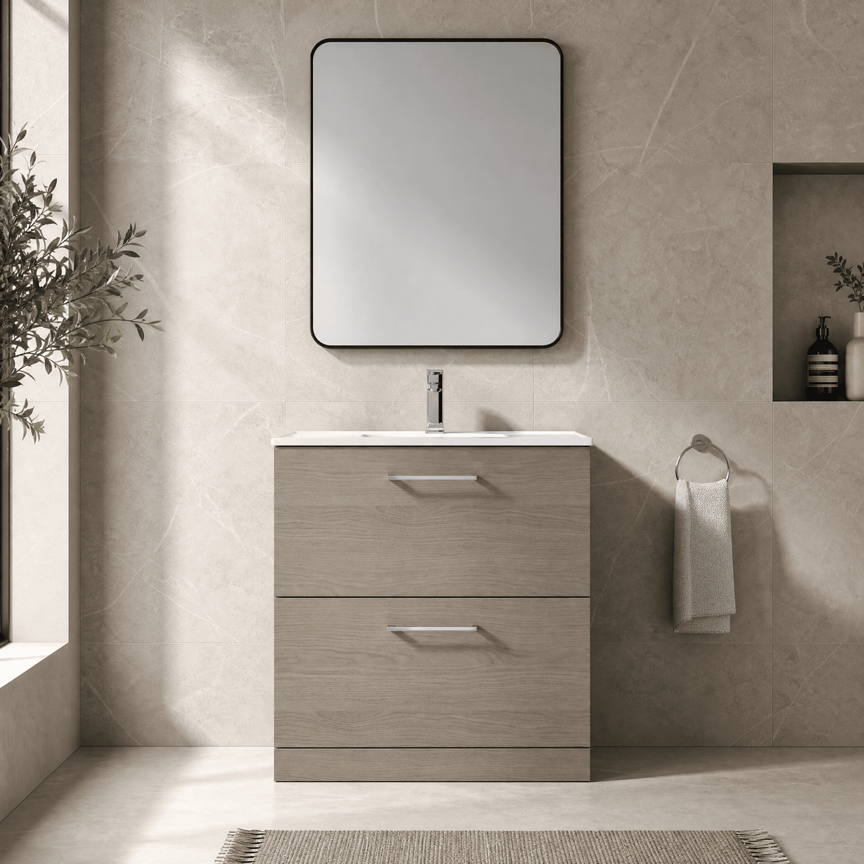 [BFLE2535B] Bramshall Contemporary 2 Drawer Floor Standing Vanity Unit, Choice of Size, Colour and Basin - Silo