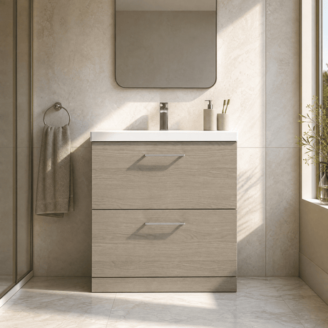 [BFLE2535D] Bramshall Contemporary 2 Drawer Floor Standing Vanity Unit, Choice of Size, Colour and Basin - Silo