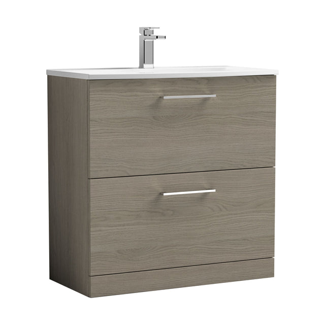 [BFLE2535G] Balterley  Modern Bathroom Floor Standing 2-Drawer Vanity & Curved Basin, Solace Oak, 800mm - Cutout