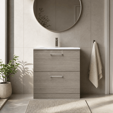 [BFLE2535G] Bramshall Contemporary 2 Drawer Floor Standing Vanity Unit, Choice of Size, Colour and Basin - Silo
