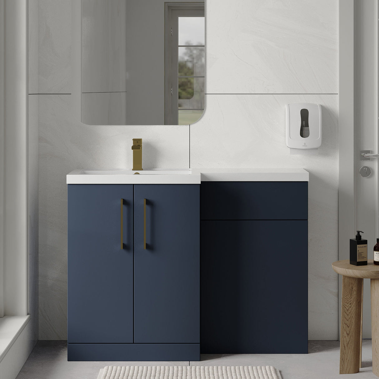 [BFLE2911LH017] Bramshall Combination Vanity Unit with Basin & WC, Left Hand, 1100mm x 390mm - Choice of Colour and Handle Finish - Lifestyle 1