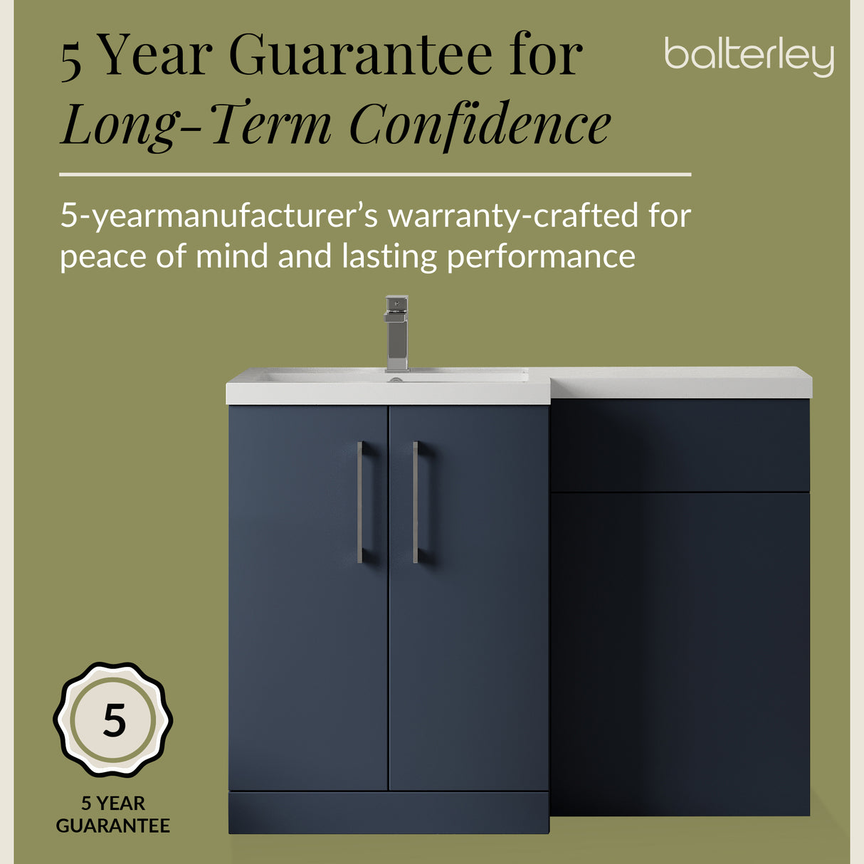 Bathroom Vanity Unit with Basin & WC Unit, Left Hand, 1100mm x 390mm - Choice of Colour