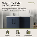 Bathroom Vanity Unit with Basin & WC Unit, Left Hand, 1100mm x 390mm - Choice of Colour