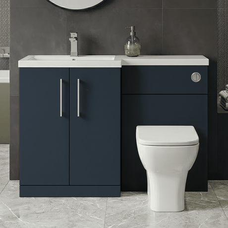 [BFLE2911L] Bramshall Combination Vanity Unit with Basin & WC, Left Hand, 1100mm x 390mm - Choice of Colour and Handle Finish - Silo