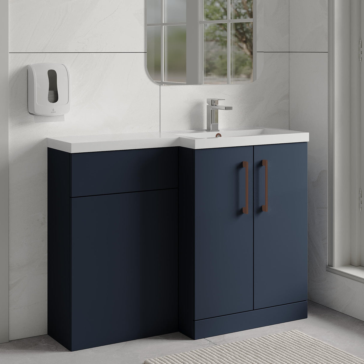 Bramshall Combination Vanity Unit with Basin & WC, Right Hand, 1100mm x 390mm - Choice of Colour and Handle Finish