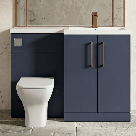 [BFLE2911RH1516] Bramshall Combination Vanity Unit with Basin & WC, Right Hand, 1100mm x 390mm - Choice of Colour and Handle Finish - Silo