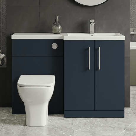 [BFLE2911R] Bramshall Combination Vanity Unit with Basin & WC, Right Hand, 1100mm x 390mm - Choice of Colour and Handle Finish - Silo