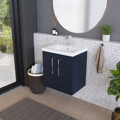 [BFLE2921A] Bramshall Contemporary 2 Door Wall Hung Vanity Basin Unit with Mid-Edge Basin, Choice of Size and Colour - Lifestyle 3