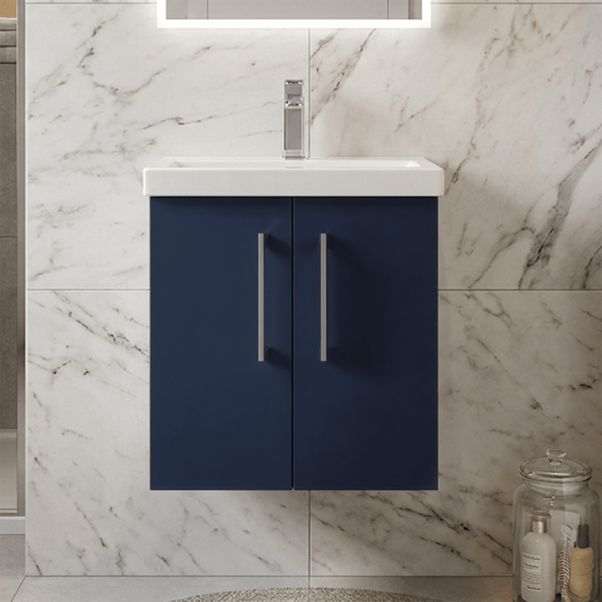 [BFLE2921A] Bramshall Contemporary 2 Door Wall Hung Vanity Basin Unit with Mid-Edge Basin, Choice of Size and Colour - Silo
