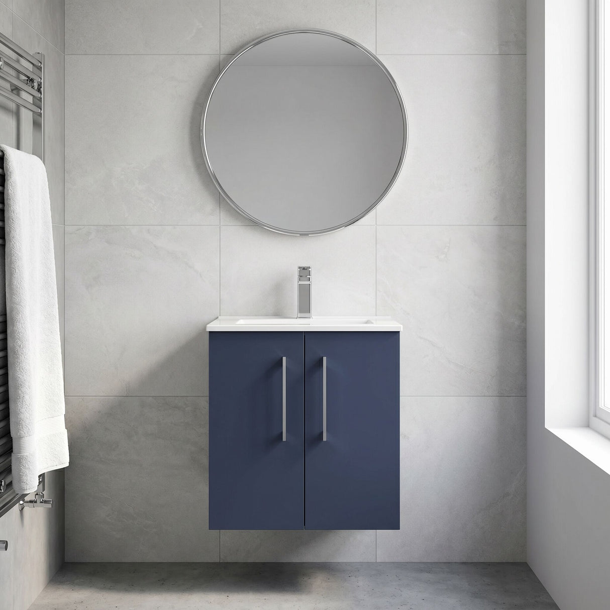 [BFLE2921B] Balterley Level Contemporary Bathroom 2 Soft Close Door & Minimalist Wall Hung Vanity Unit Basin, Midnight Blue, 500mm - Lifestyle 1