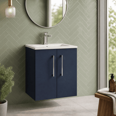 [BFLE2921B] Balterley Level Contemporary Bathroom 2 Soft Close Door & Minimalist Wall Hung Vanity Unit Basin, Midnight Blue, 500mm - Lifestyle 2