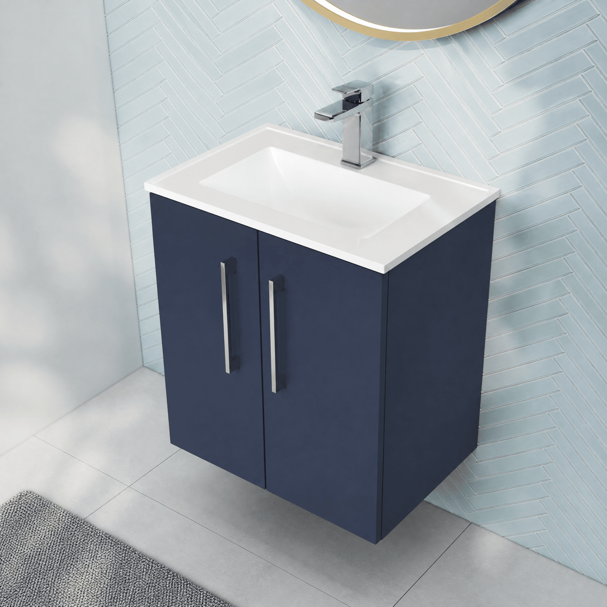[BFLE2921B] Balterley Level Contemporary Bathroom 2 Soft Close Door & Minimalist Wall Hung Vanity Unit Basin, Midnight Blue, 500mm - Lifestyle 3