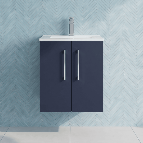 [BFLE2921B] Balterley Level Contemporary Bathroom 2 Soft Close Door & Minimalist Wall Hung Vanity Unit Basin, Midnight Blue, 500mm - Silo