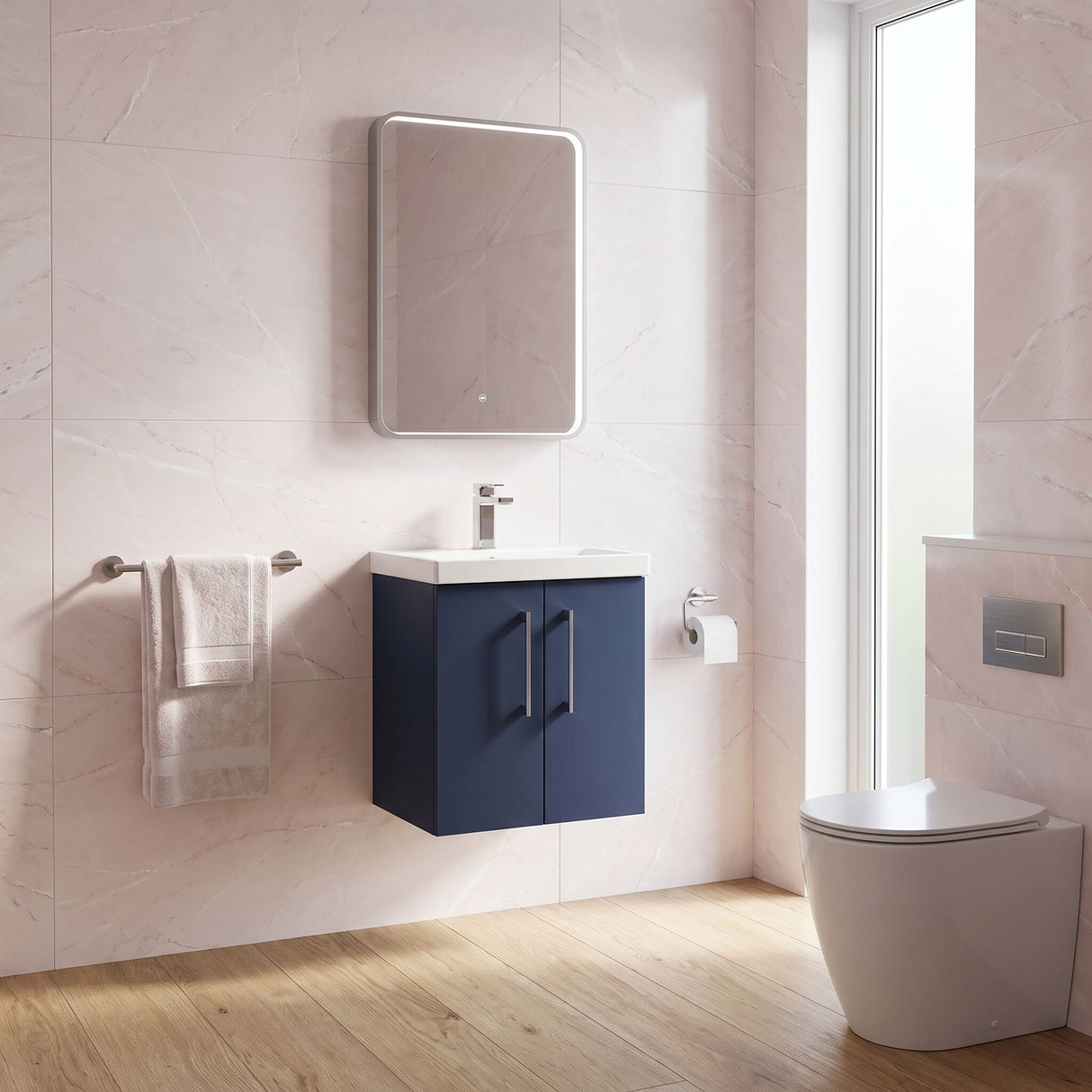[BFLE2921D] Balterley  Wall Hung 2 Soft Close Door & Bathroom Vanity Unit Basin, Midnight Blue, 500mm - Lifestyle 1