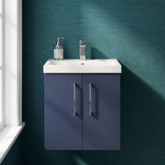 [BFLE2921D] Balterley  Wall Hung 2 Soft Close Door & Bathroom Vanity Unit Basin, Midnight Blue, 500mm - Silo