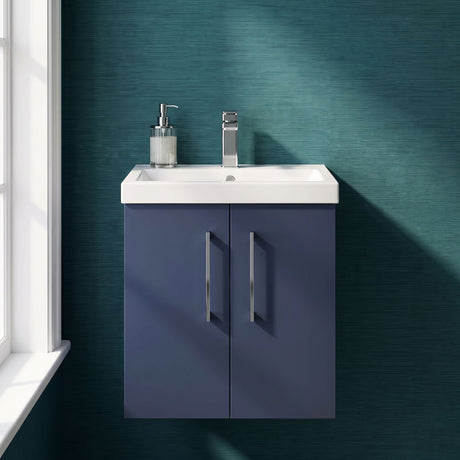 [BFLE2921D] Balterley  Wall Hung 2 Soft Close Door & Bathroom Vanity Unit Basin, Midnight Blue, 500mm - Silo