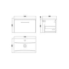 [BFLE2922A] Bramshall Wall Hung 1 Drawer Vanity Unit with Mid-Edge Ceramic Basin 600mm - Technical Drawing